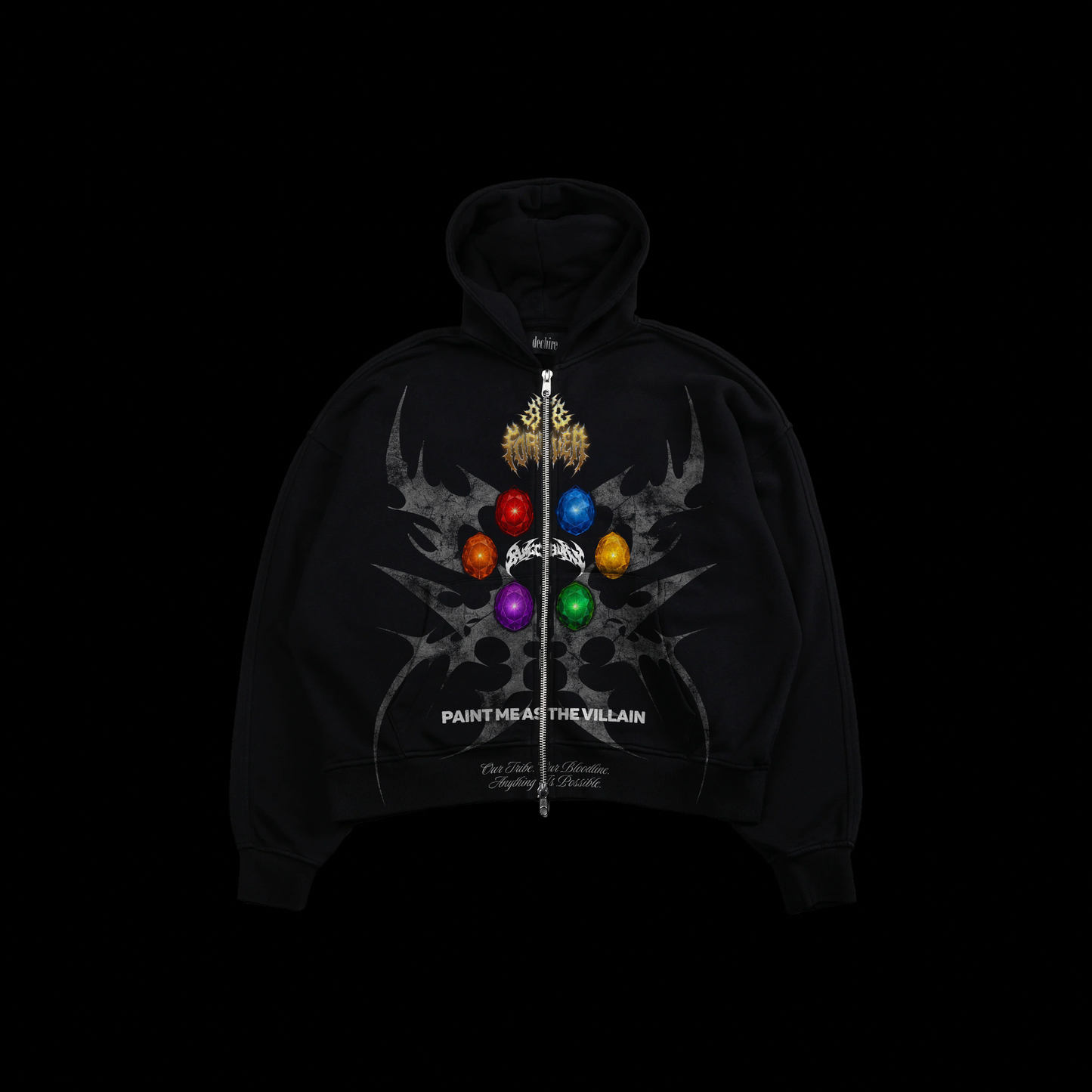 THANOS | INFINITY ABYSS DOUBLE ZIP BOX CUT CROP HOODIE IN SHADOW