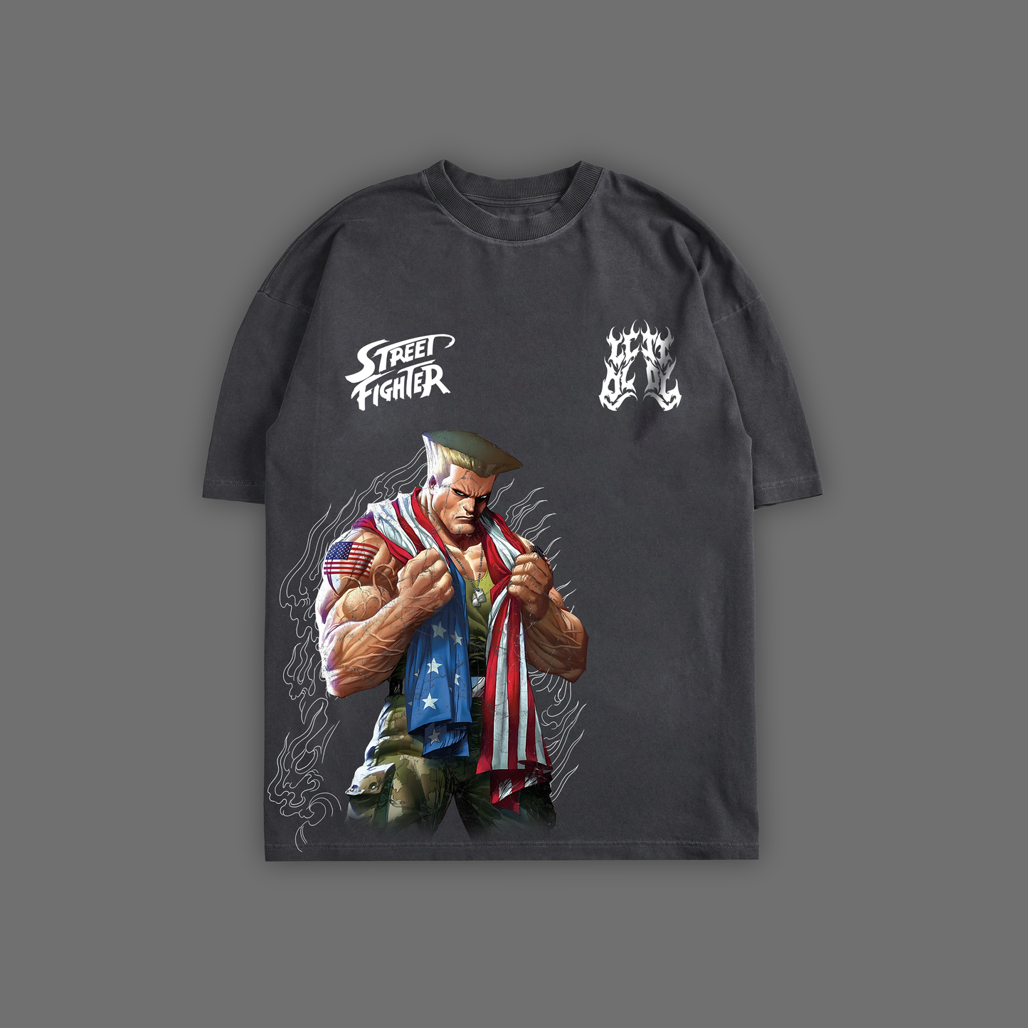 SF | GUILE 'COMICS EDITION' OVERSIZED TEE IN CHARCOAL GRAY