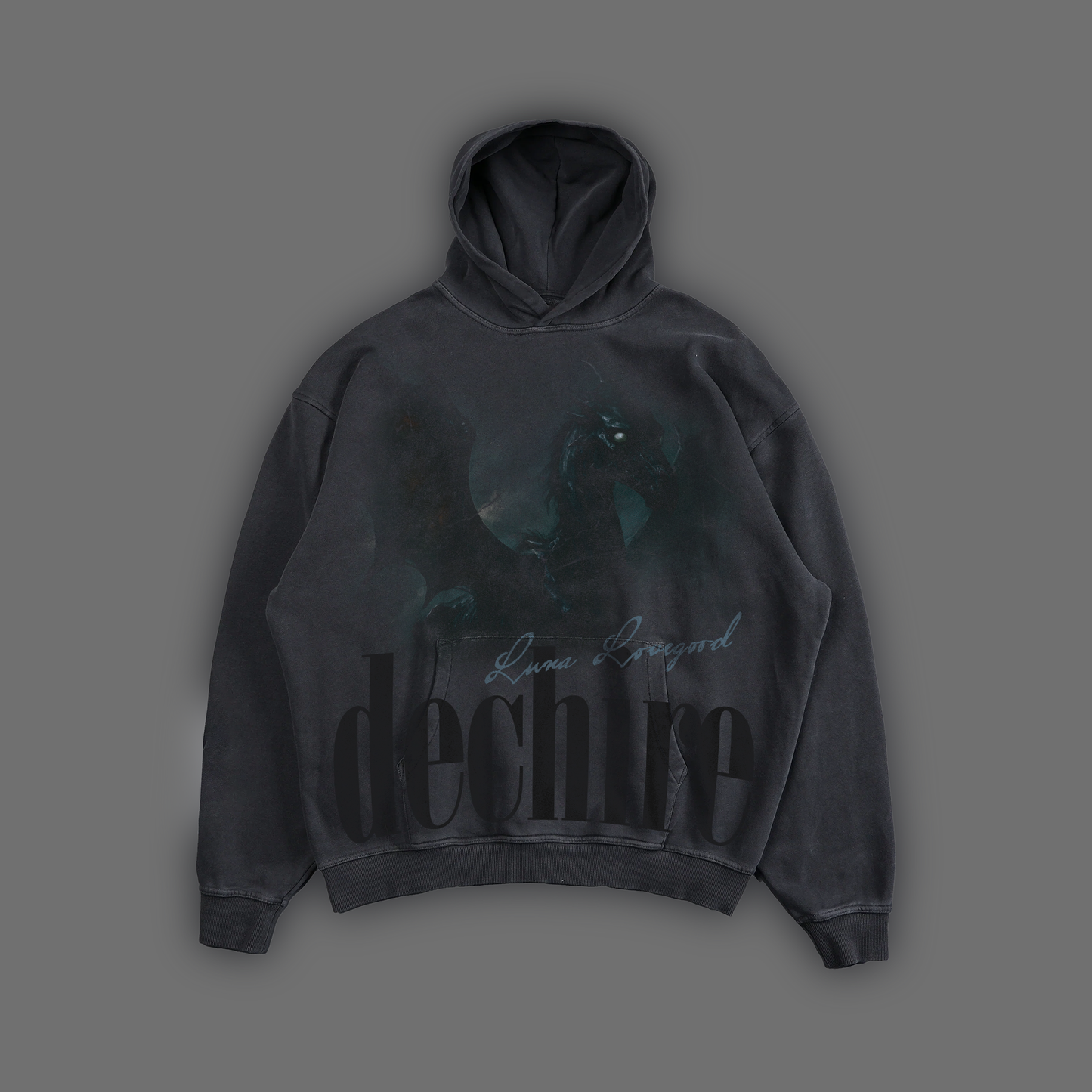 LUNA & THE THESTRALS 'LIMITED' OS RETRO HOODIE IN WASHED BLACK