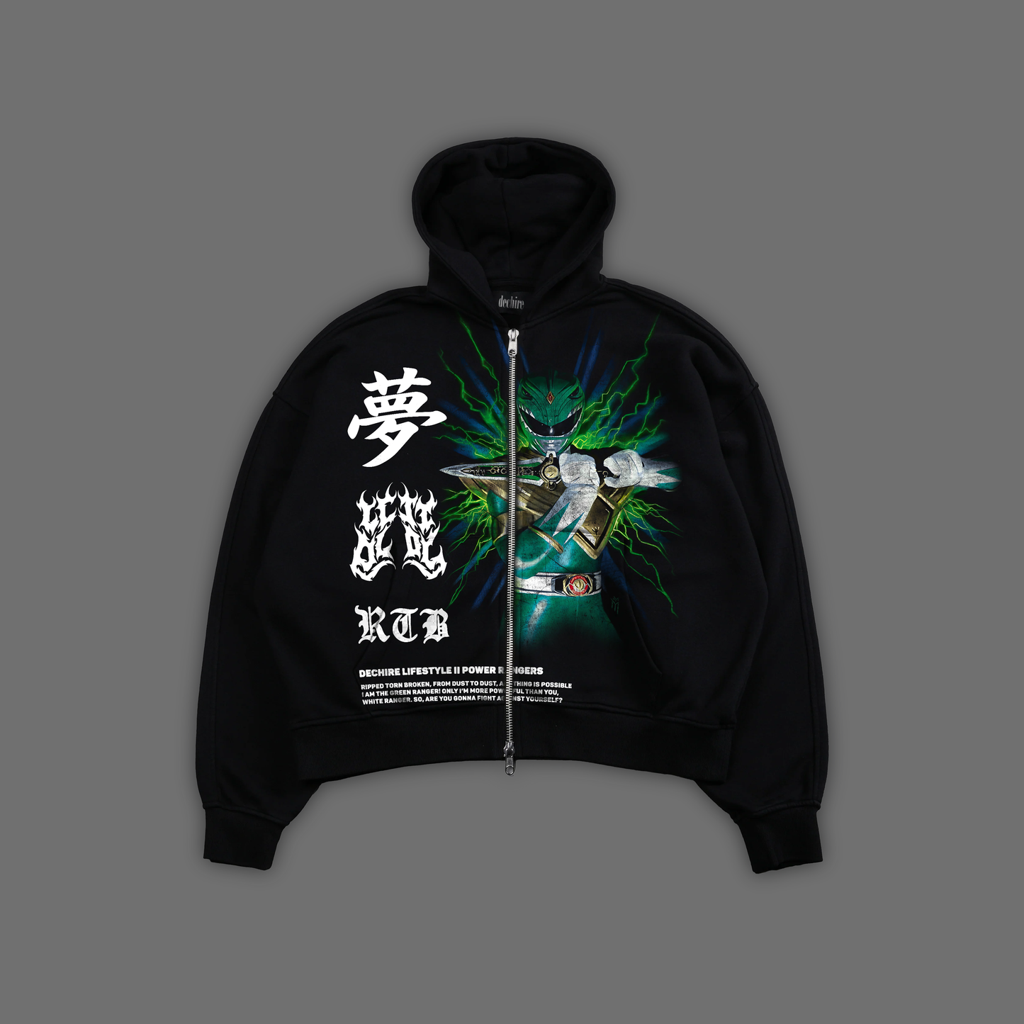 MIGHTY MORPHIN || GREEN RANGER 'ICON SERIES' DOUBLE ZIP BOX CUT HOODIE