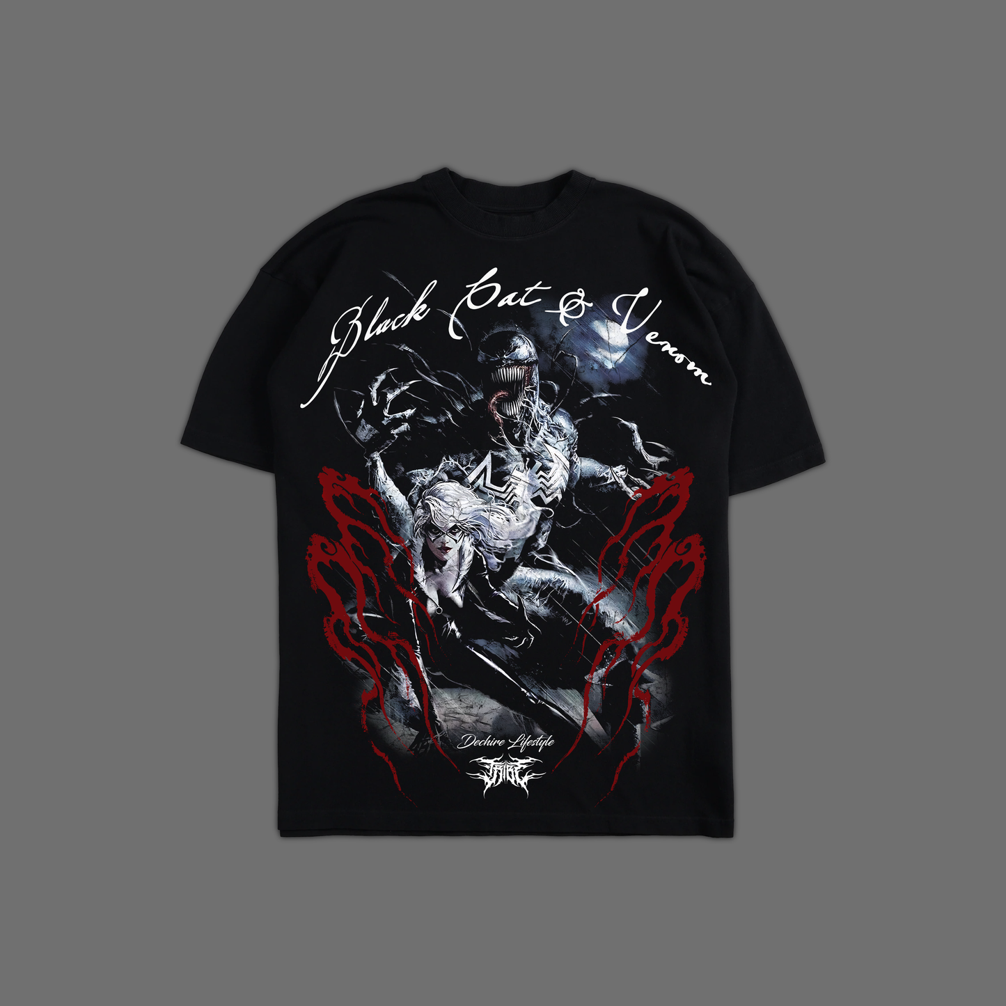 BLACK CAT & VENOM 'EXCLUSIVE' OVERSIZED TEE IN BLACK