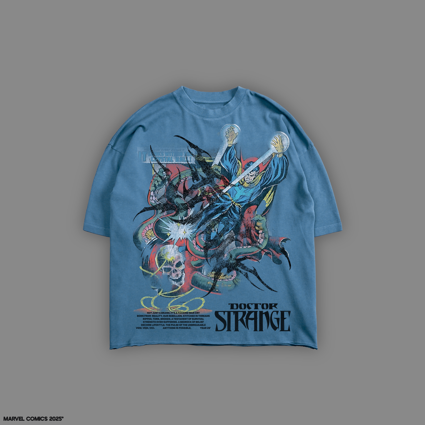 DR. STRANGE: TRIUMPH & TORMENT 'LIMITED' 9.5oz RAW HEM TEE IN SKY BLUE