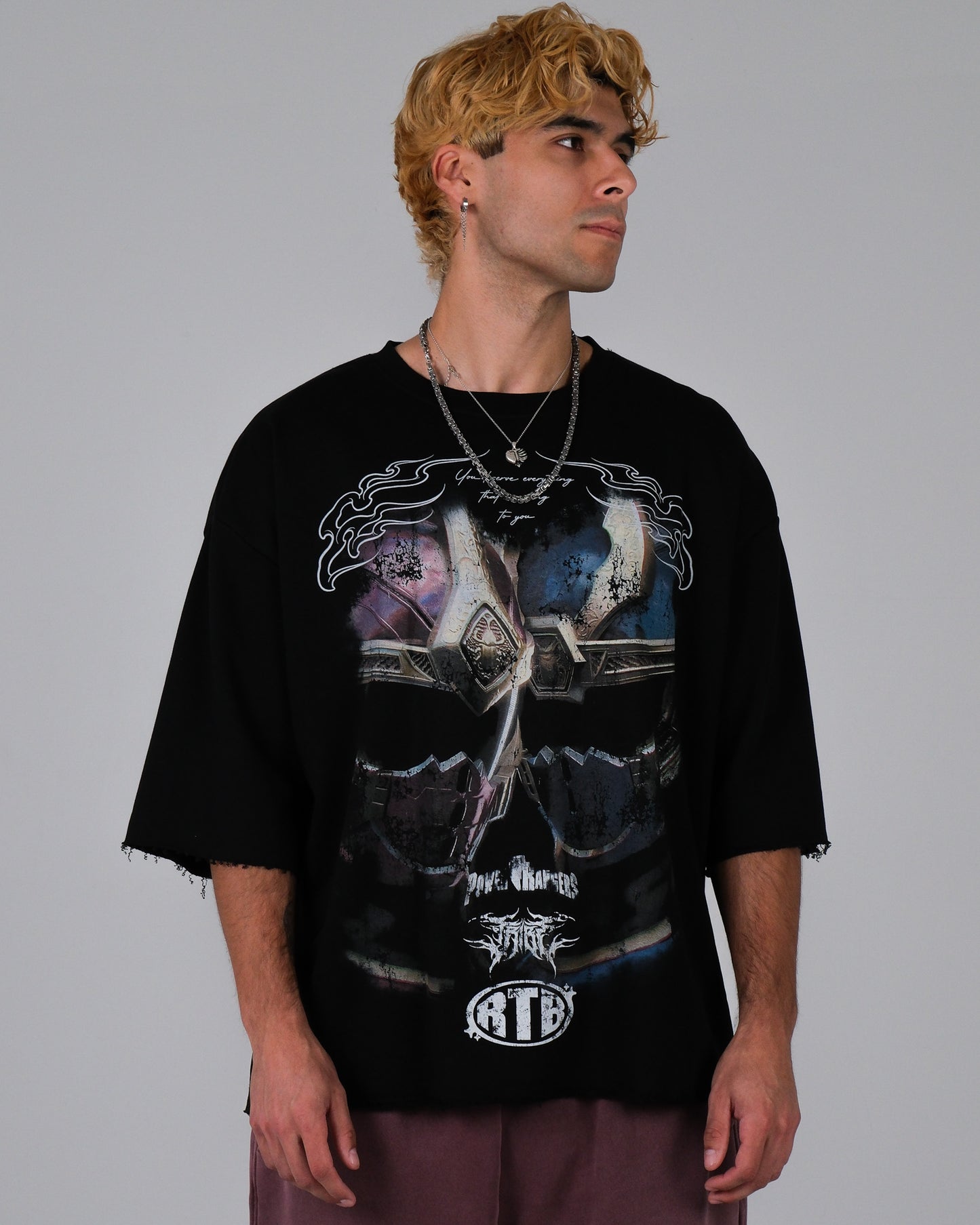 NINJA STORM || THUNDER RANGERS ' 1 OF 100' FULL HEM OVERSIZED TERRY TEE IN ACTIVE BLACK