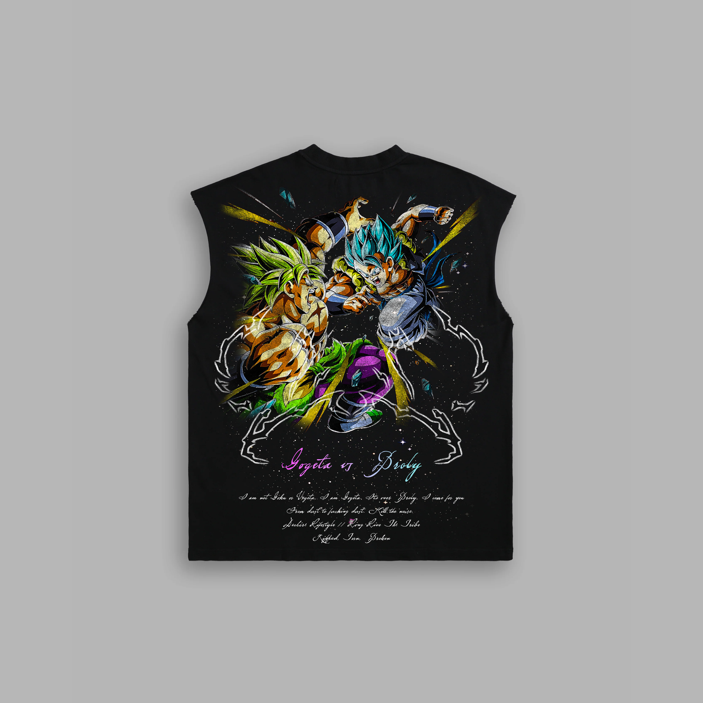 GOGETA vs. BROLY 'LIMITED' BOX CUT MUSCLE TEE IN BLACK