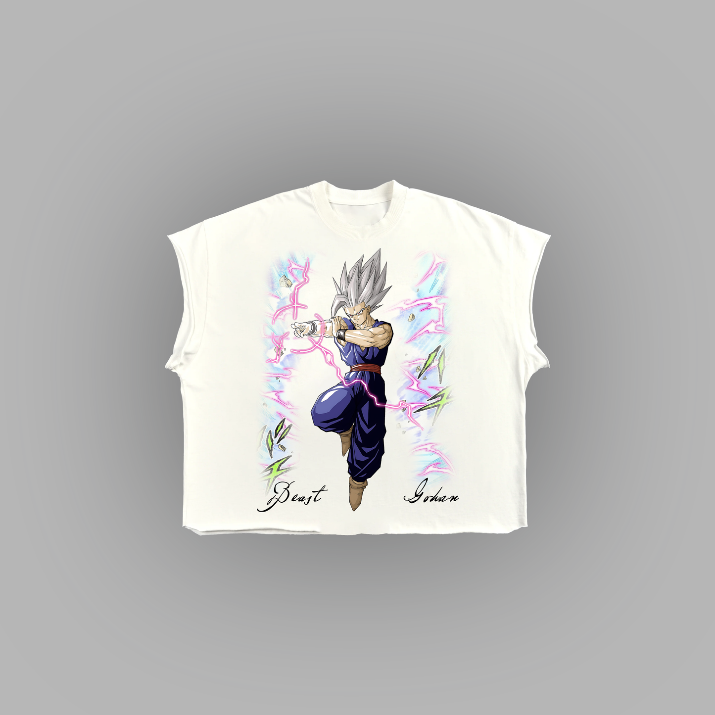 BEAST GOHAN 'LIMITED' RAW EDGE BOXY MUSCLE TEE IN WHITE