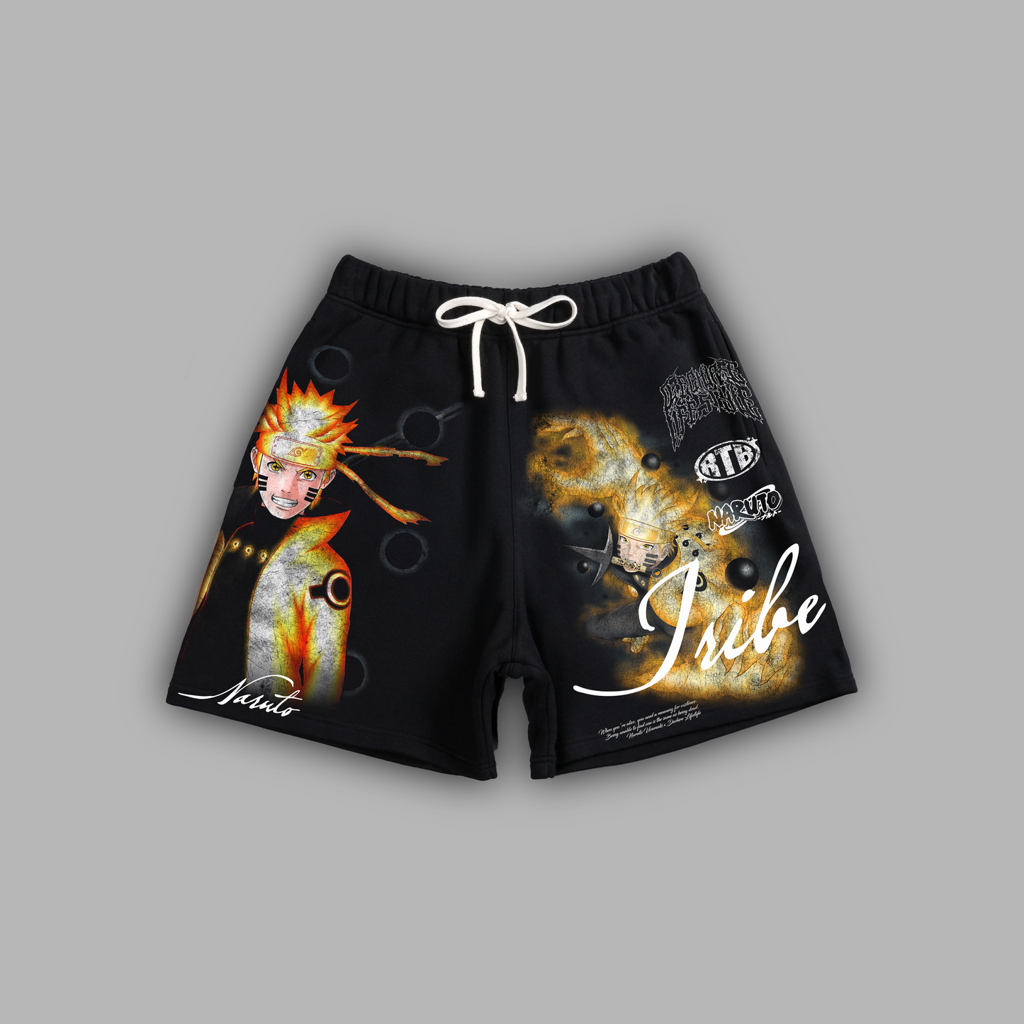 NINE-TAILS CHAKRA 7" LOUNGE SHORTS IN BLACK