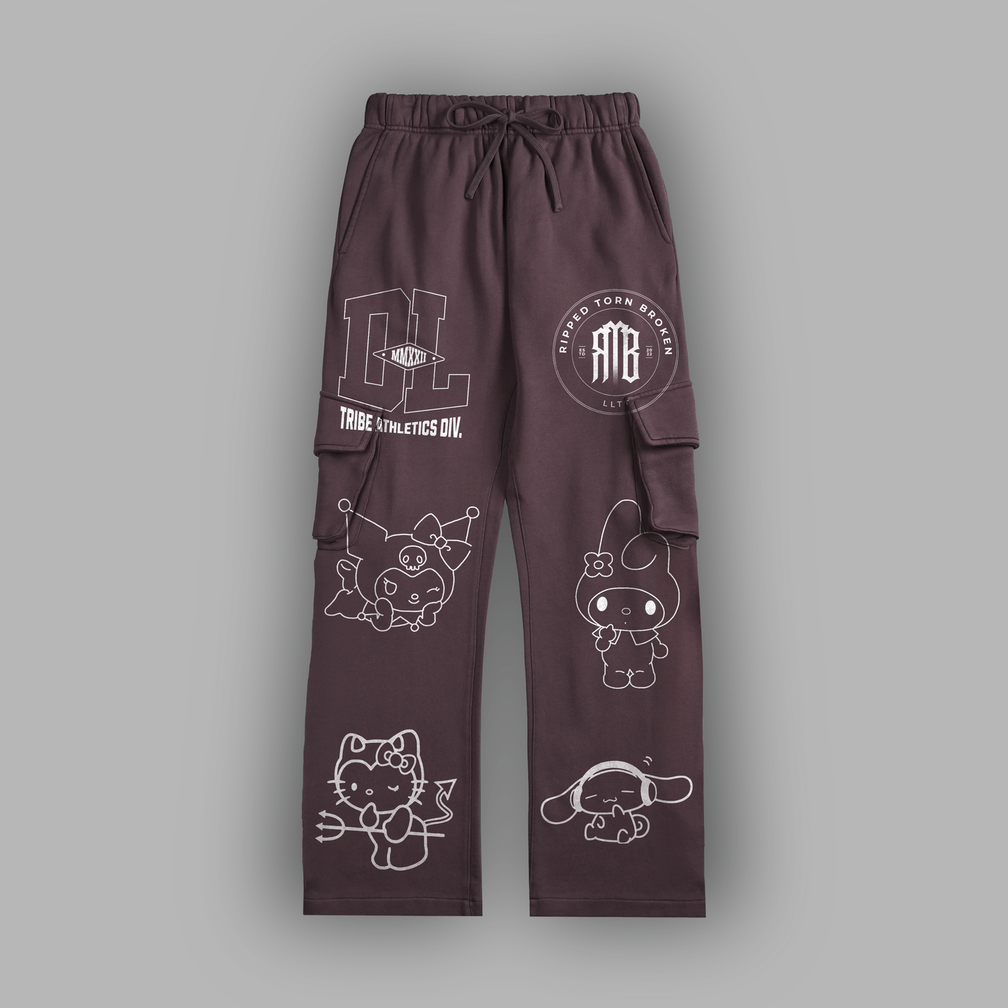 HELLO KITTY & FRIENDS ' 1 OF 25' CARGO SWEATS IN BURNT BURGANDY