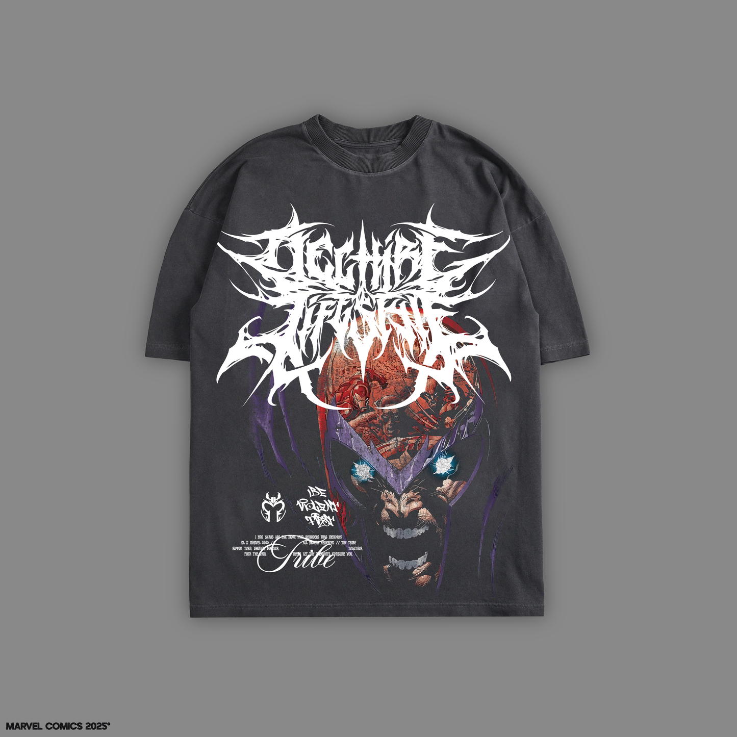 MAGNETO v. WOLVERINE: ORIGINS 'LIMITED' 12oz OS PUMP COVER TEE IN CARBON