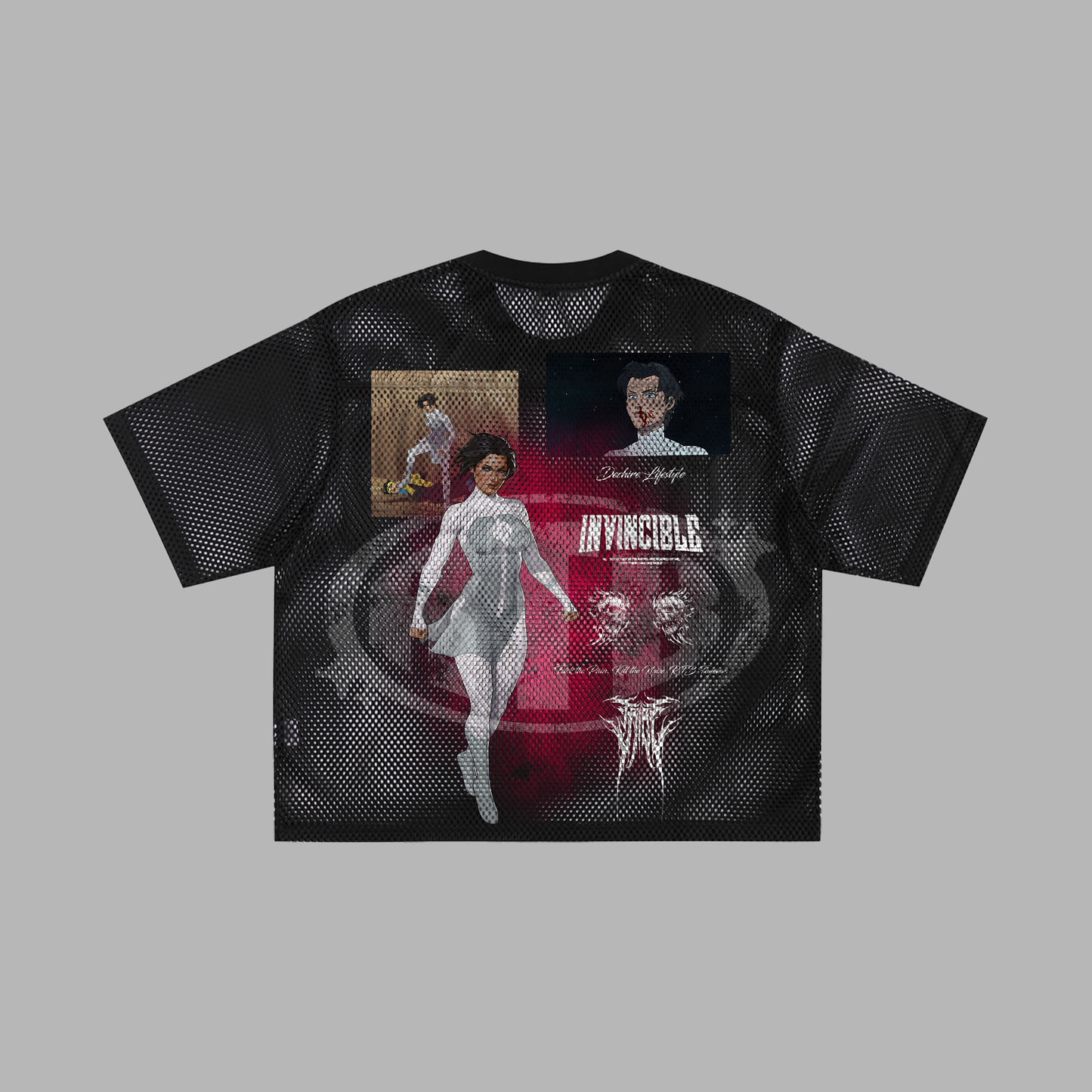 S2E7 I'M NOT GOING ANYWHERE' 1 OF 50' BOXY FISHNET TEE IN BLACK