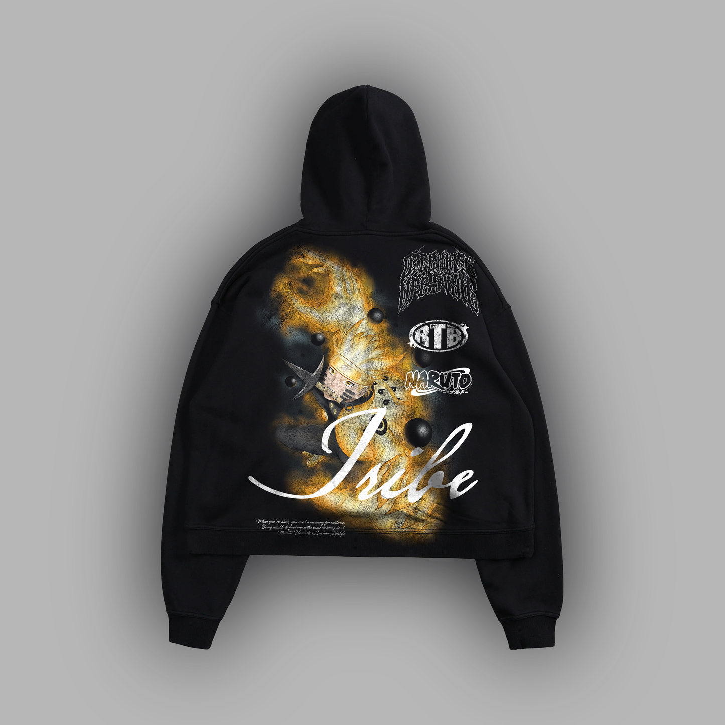 NINE-TAILS CHAKRA "1 OF 100" BOX CUT HOODIE IN CHARCOAL