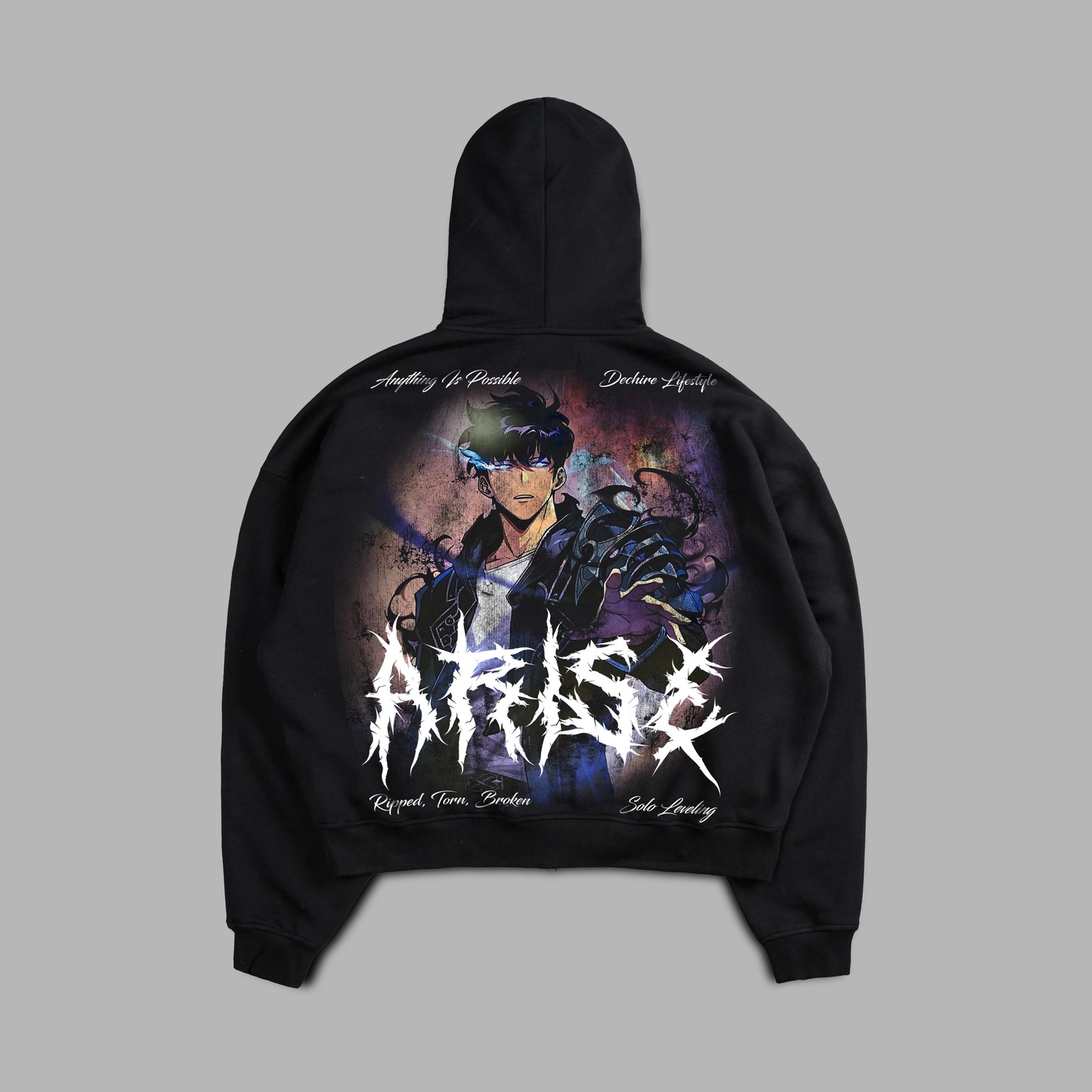 ARISE.. '1 OF 100' OS RAGLAN ZIP HOODIE IN BLACK