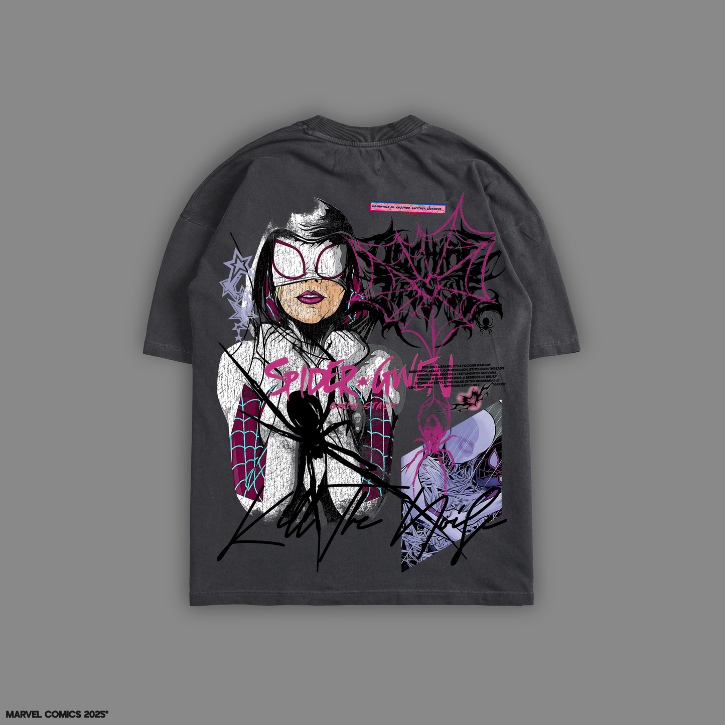 SPIDER-GWEN 'LIMITED' 8oz DROP SHOULDER TEE IN GRAPHITE
