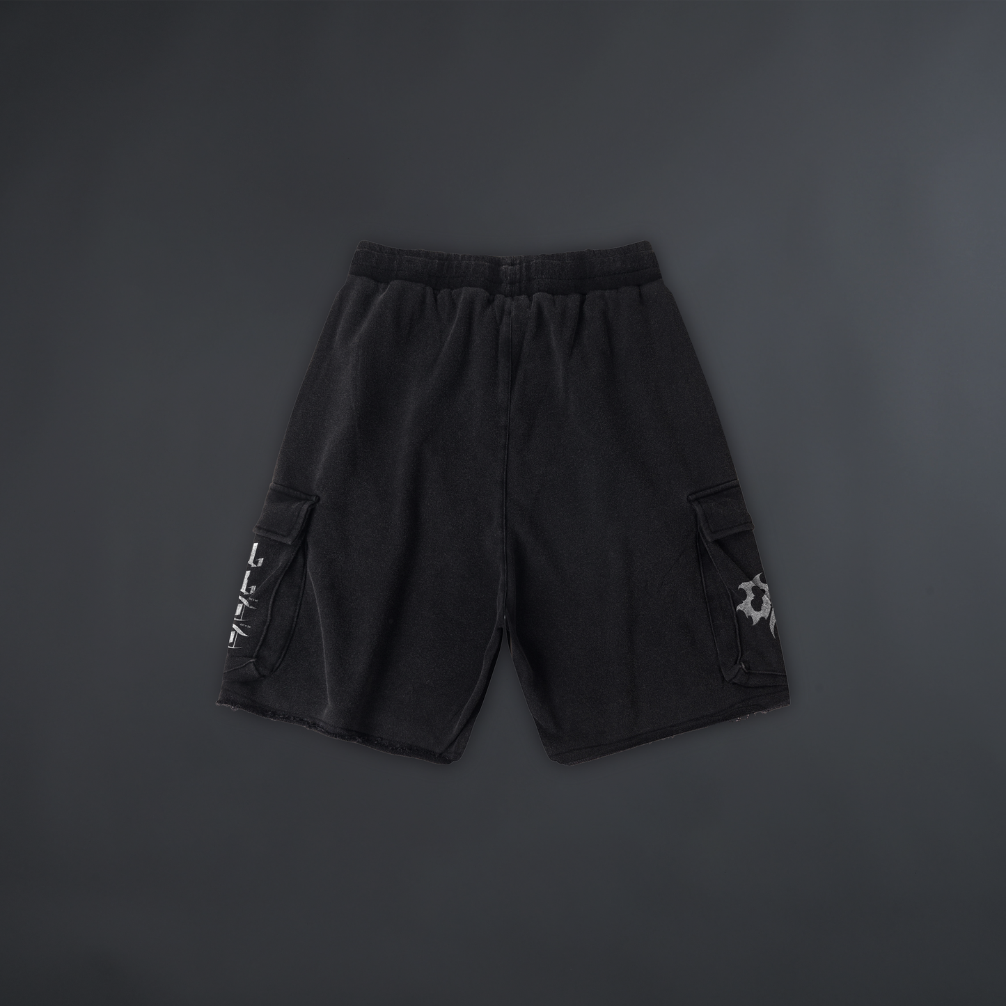 LLTT 'LIMITED' RAW EDGE CARGO SWEAT SHORTS IN WASHED BLACK