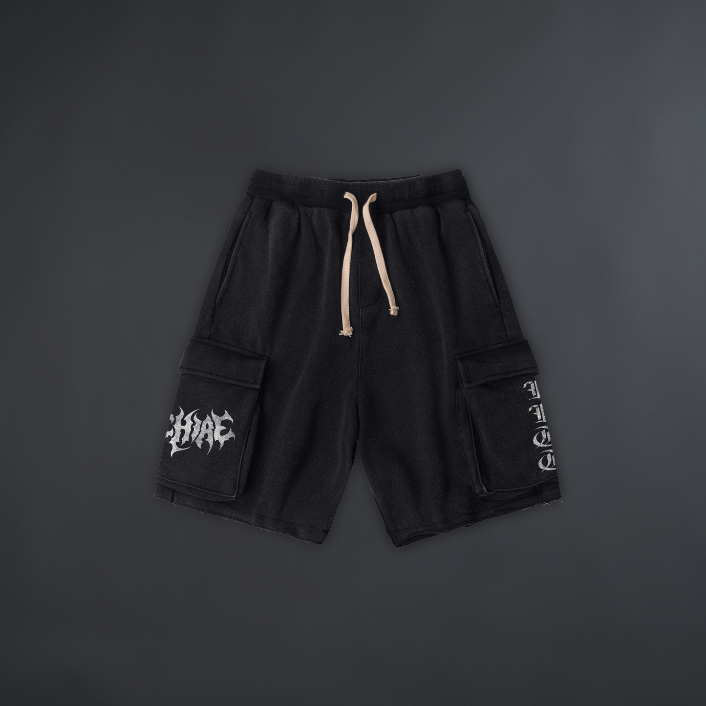 LLTT 'LIMITED' RAW EDGE CARGO SWEAT SHORTS IN WASHED BLACK