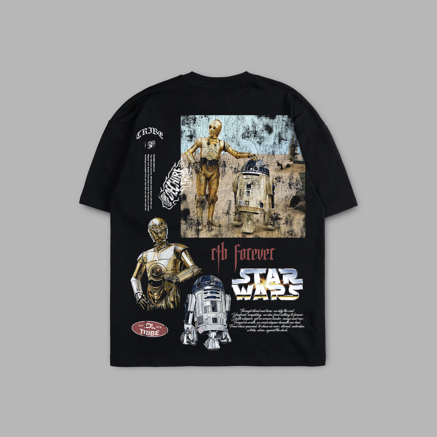 R2 & C-3PO: THROUGH THE AGES 'LIMITED' 8oz OVERSIZED TEE IN BLACK