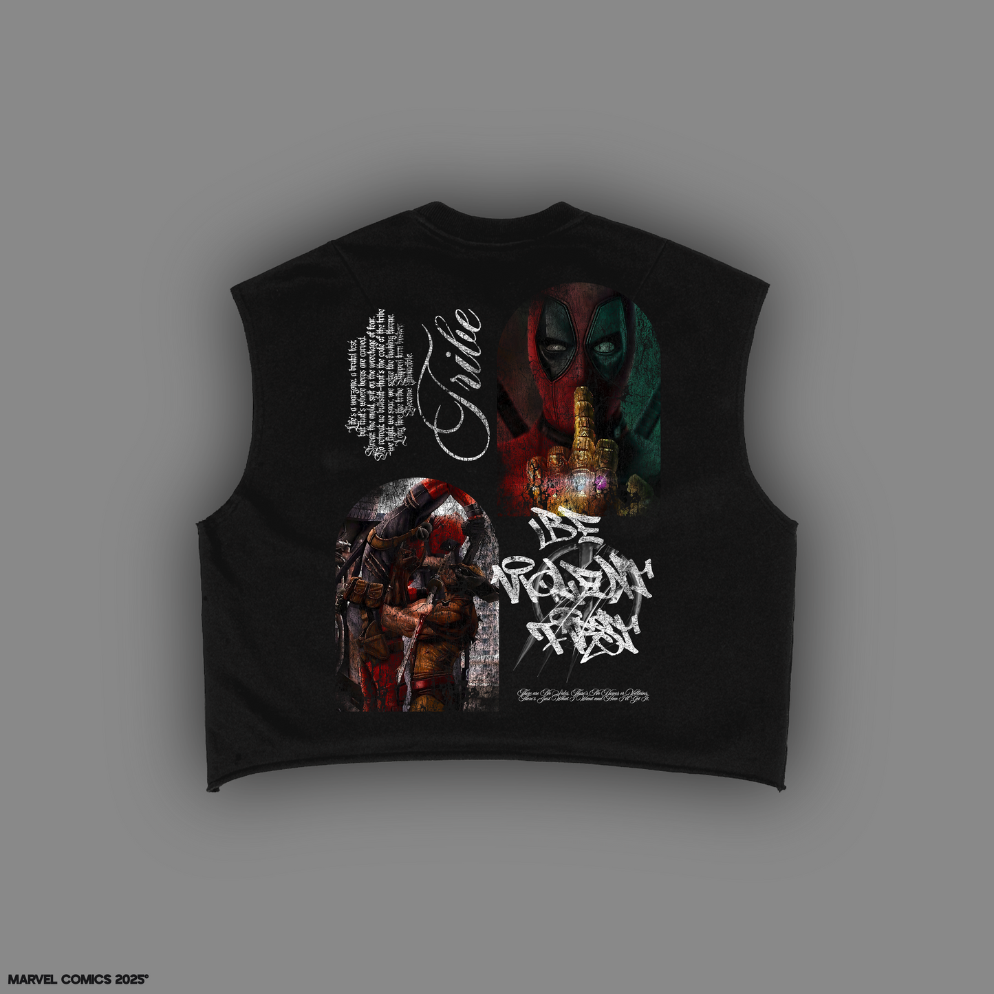 DEADPOOL: BE VIOLENT FIRST 'LIMITED' FRENCH TERRY RAW HEM MUSCLE TEE IN BLACK