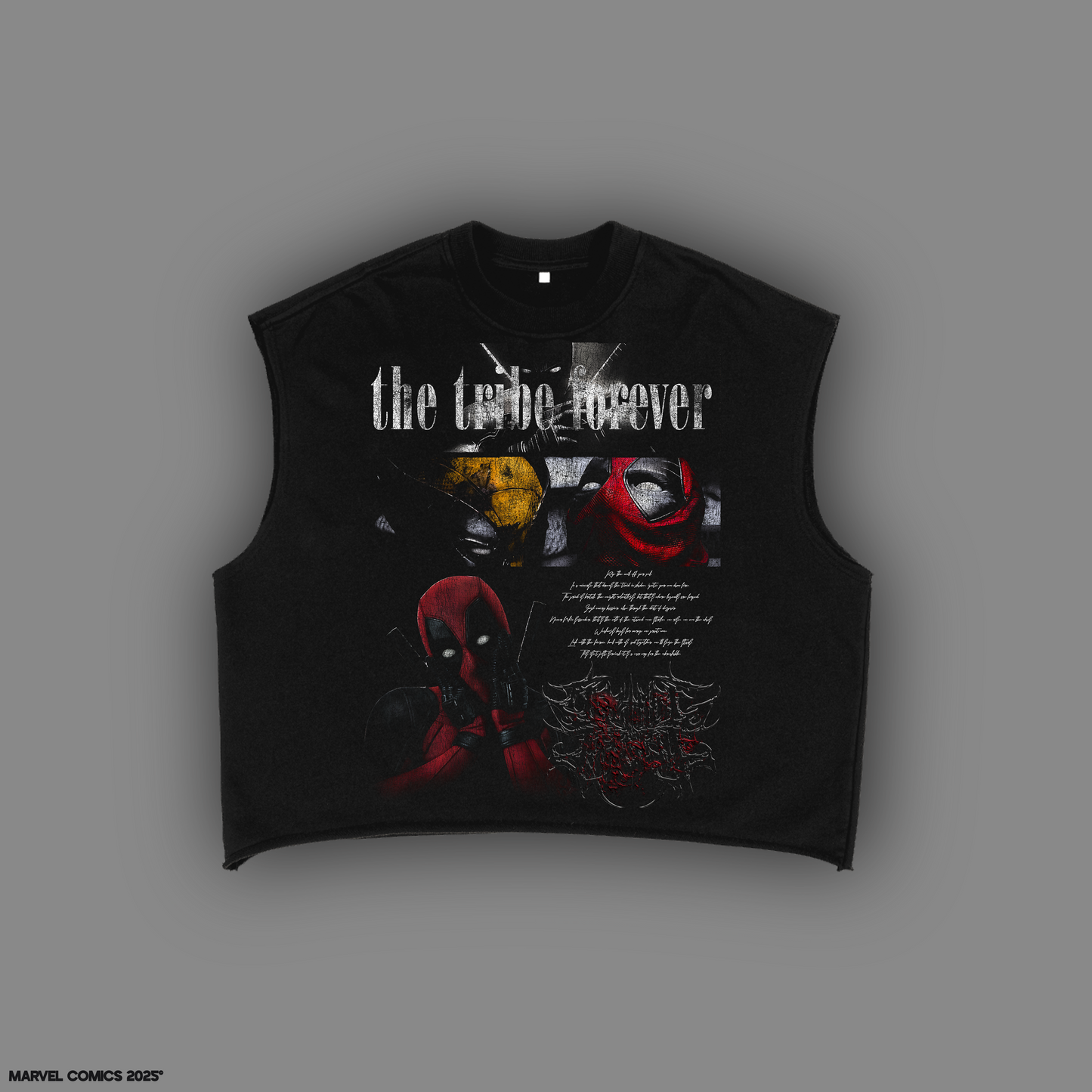 DEADPOOL: BE VIOLENT FIRST 'LIMITED' FRENCH TERRY RAW HEM MUSCLE TEE IN BLACK