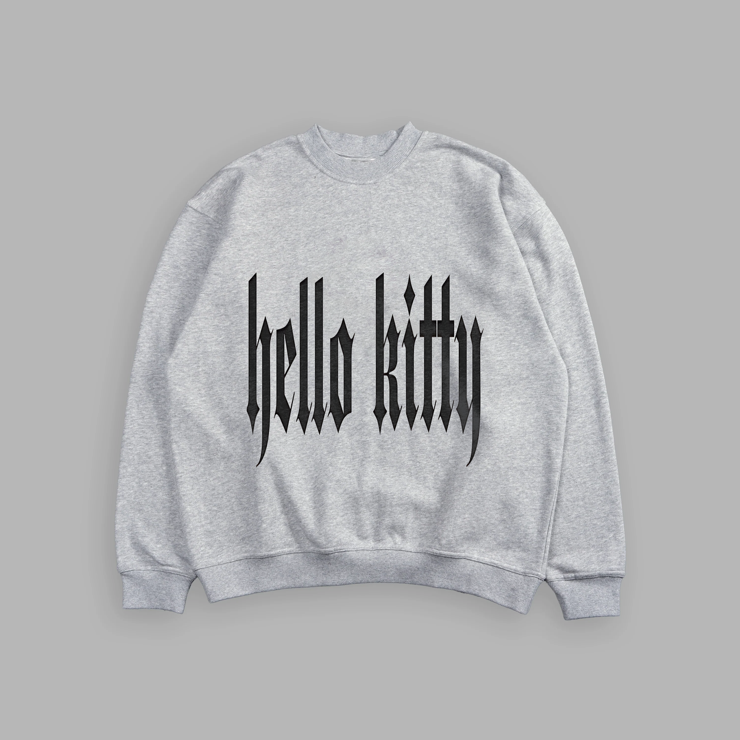 HELLO KITTY CREWNECK IN FAUX ATHLETIC GRAY