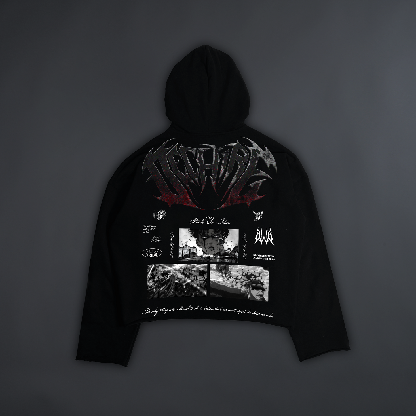 LEVI ACKERMAN || OS BOXY CUTOFF HOODIE IN SHADOW BLACK®