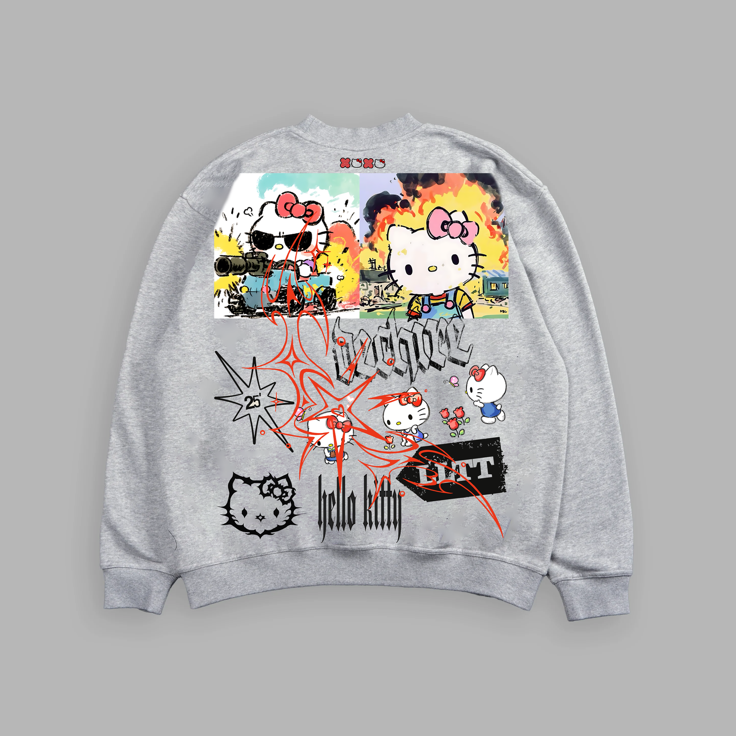 HELLO KITTY CREWNECK IN FAUX ATHLETIC GRAY