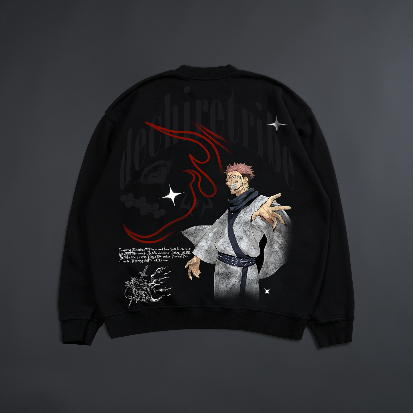 SUKUNA: DEMON KING 'LIMITED' OVERSIZED TERRY CREWNECK IN TRUE BLACK