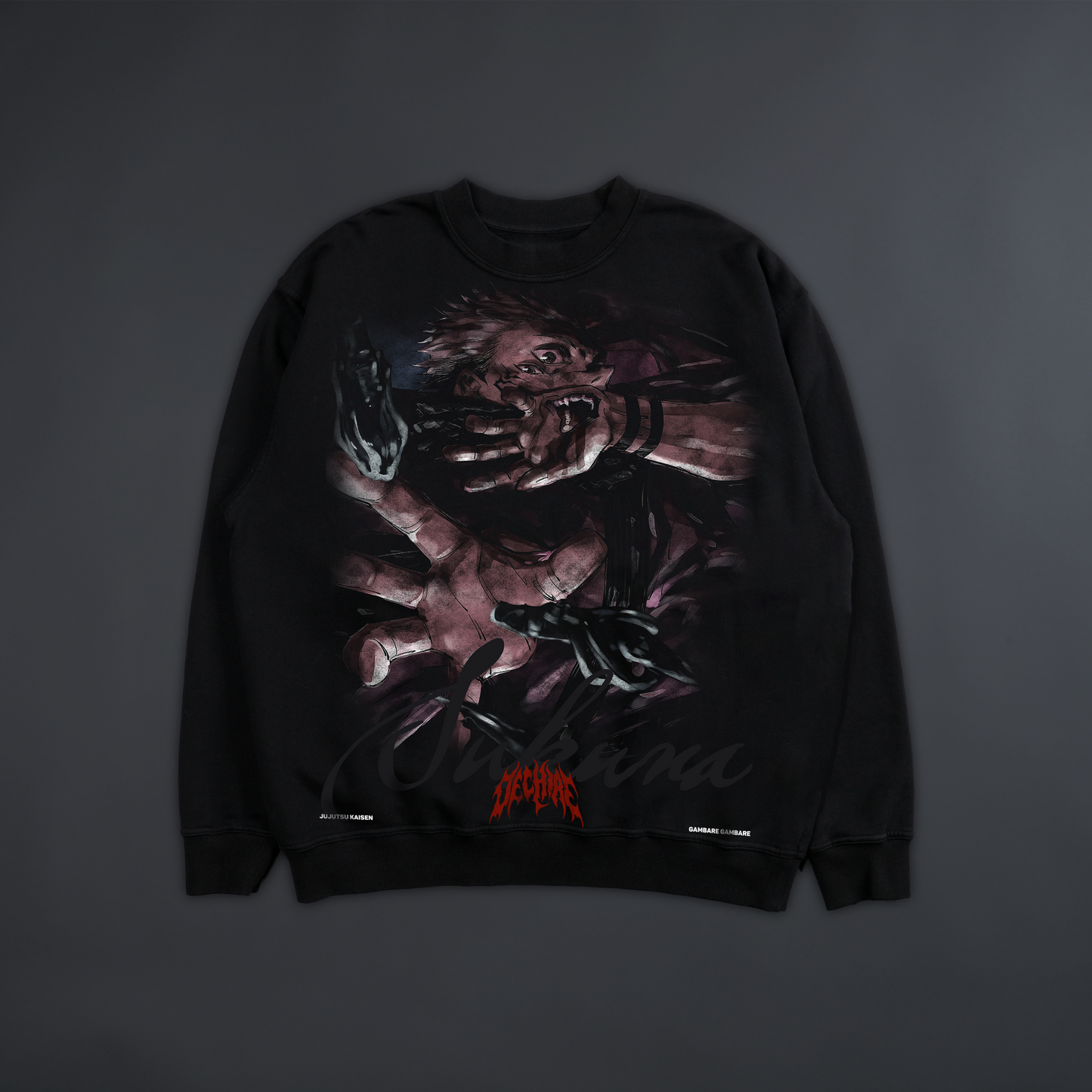 SUKUNA: DEMON KING 'LIMITED' OVERSIZED TERRY CREWNECK IN TRUE BLACK