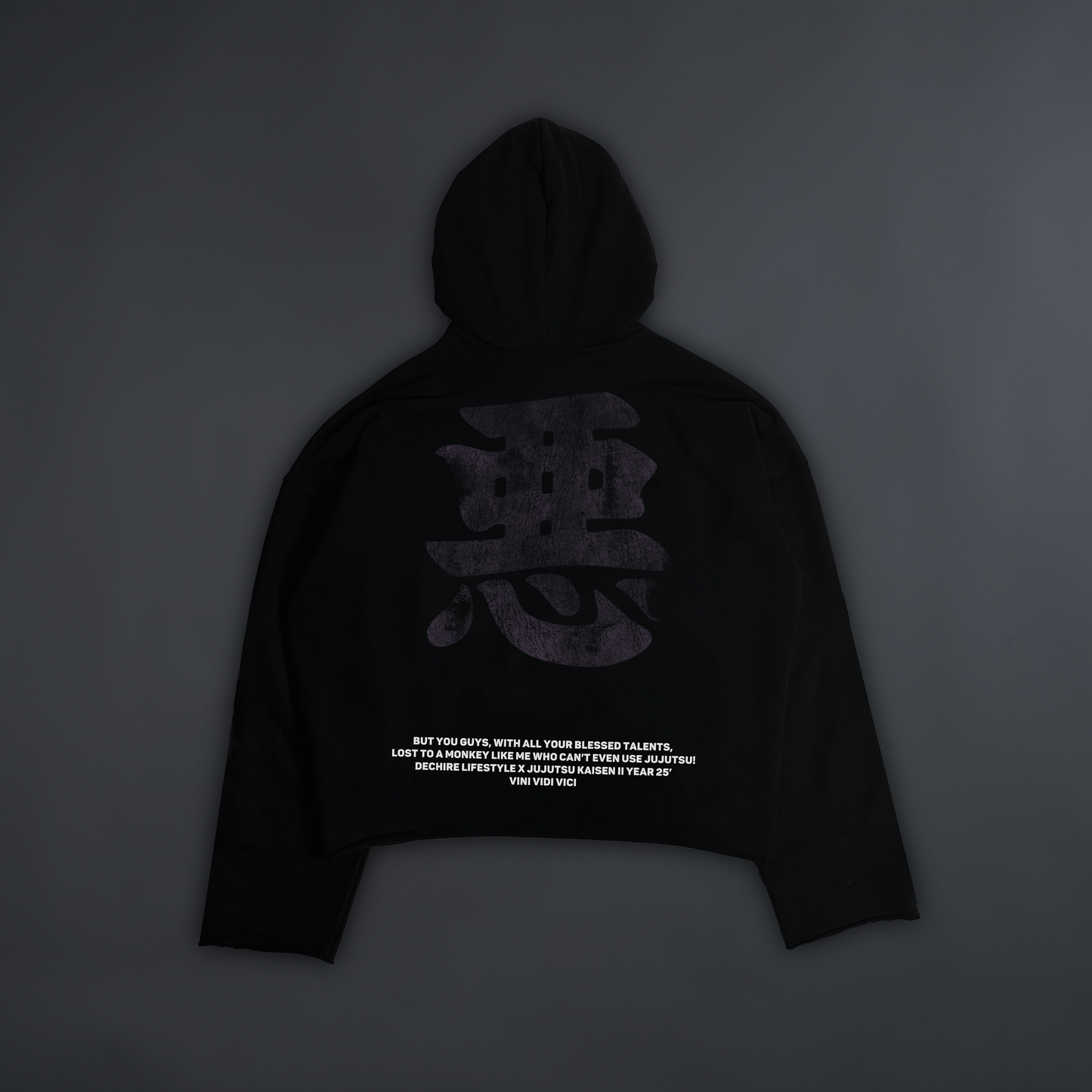 TOJI FUSHIGURO || OS BOXY CUTOFF HOODIE IN SHADOW BLACK®