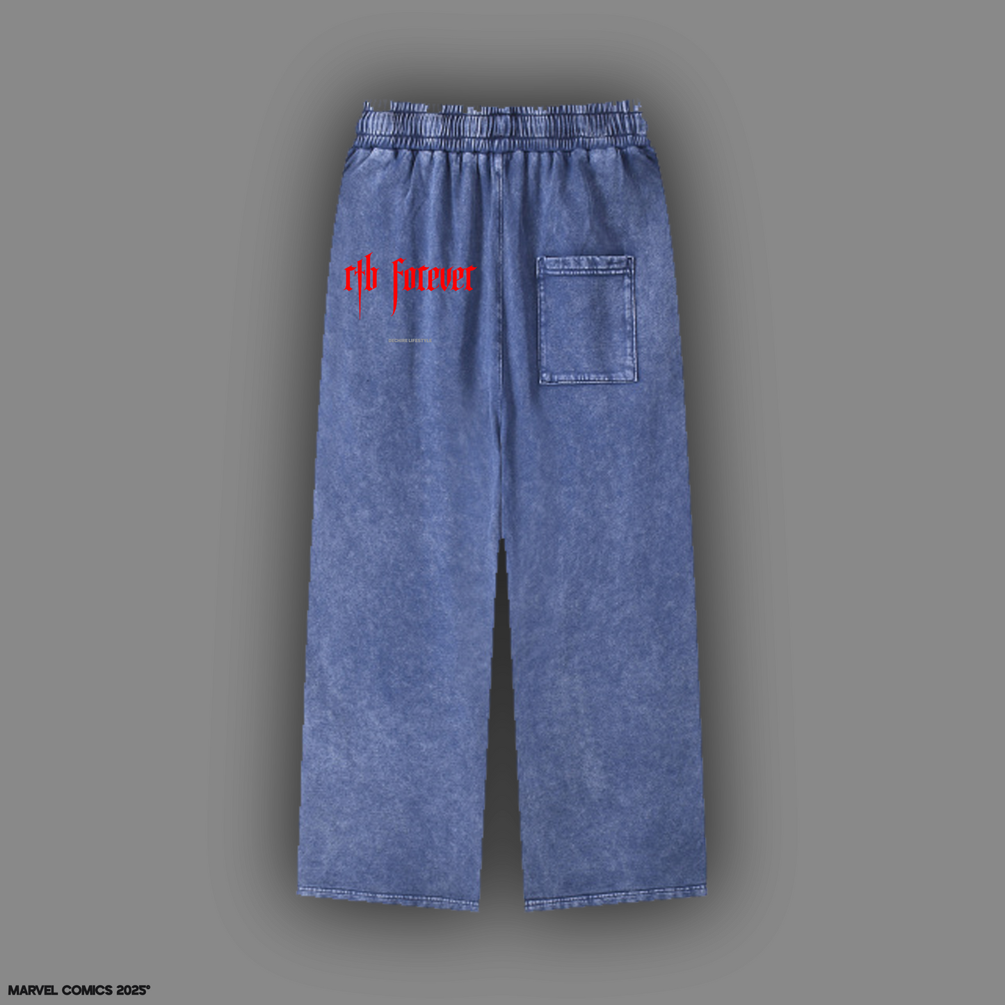 THE PUNISHER 'LIMITED' ACID WASHED WIDE LEG LOUNGE SWEATS IN CHARCOAL BLUE