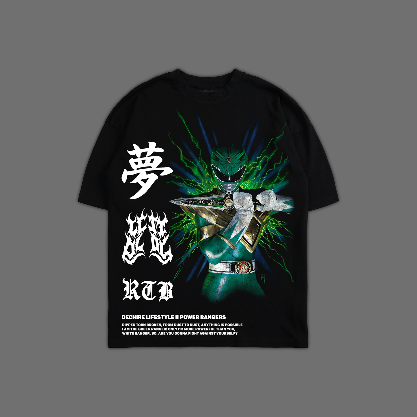 MIGHTY MORPHIN II GREEN RANGER 'ICON SERIES' OVERSIZED TEE IN BLACK