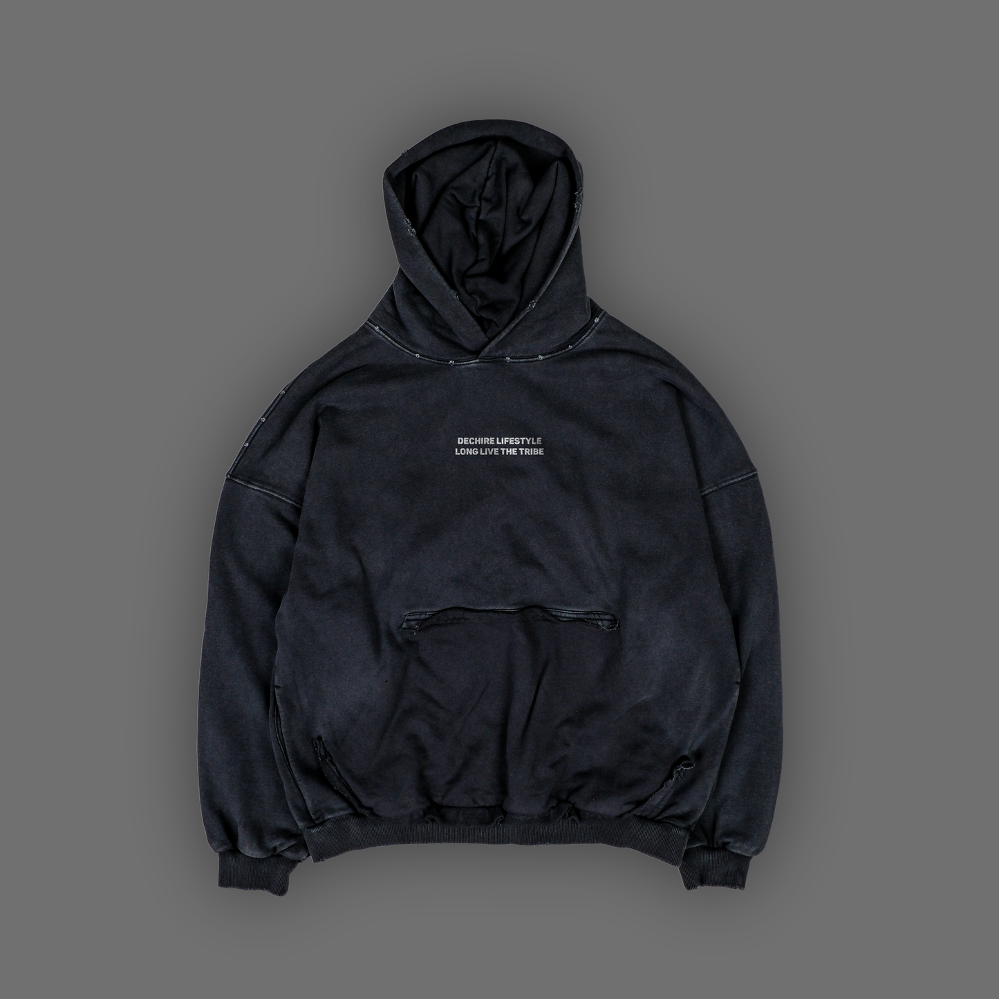 TOMMY OLIVER || GREEN RANGER ULTRA DISTRESSED GRUNGE HOODIE IN SLATE GRAY