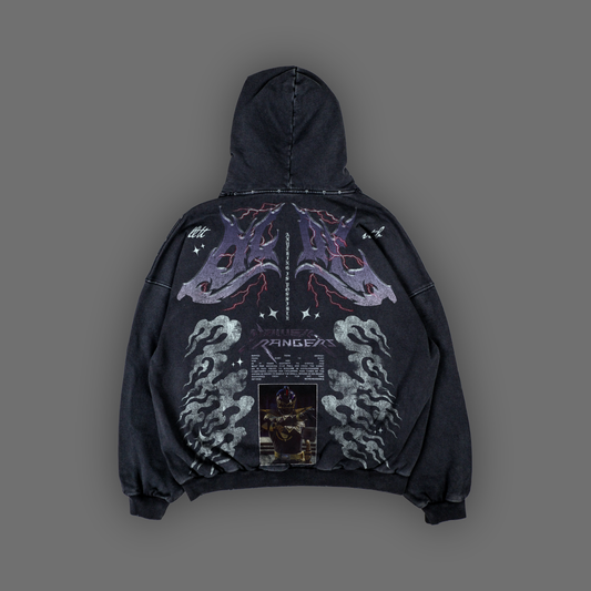 TOMMY OLIVER || BLACK RANGER ULTRA DISTRESSED GRUNGE HOODIE IN SLATE GRAY