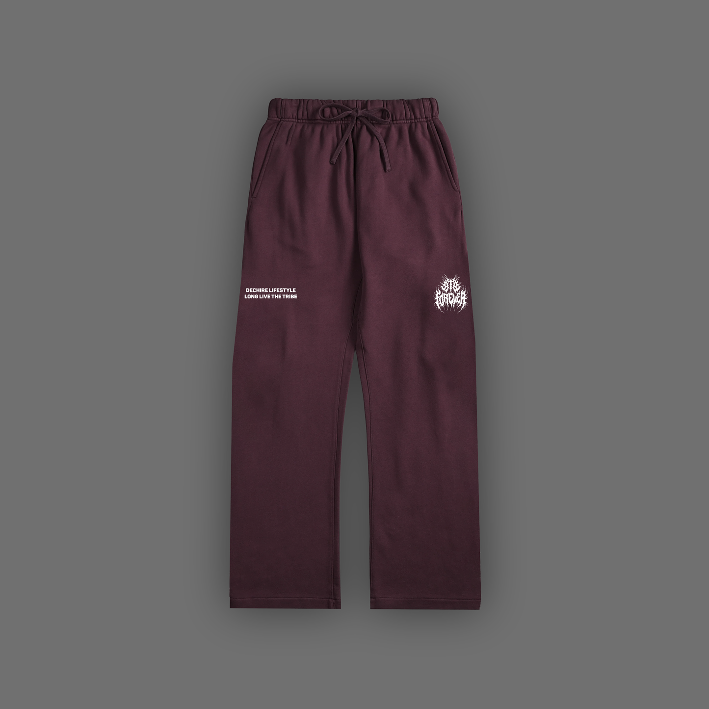 DL: ESSENTIALS 03 FRAYED ENZYME WASHED WIDE LEG SWEATS IN MAROON