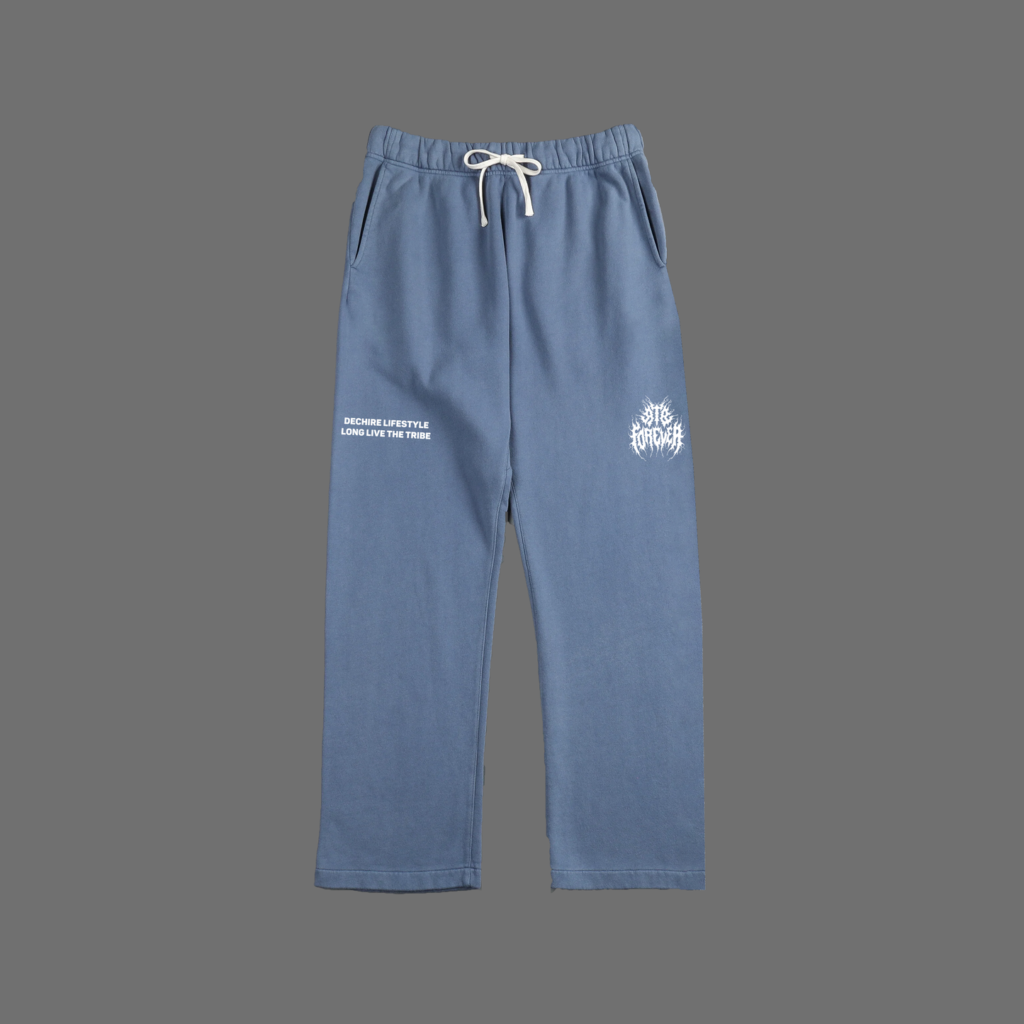 DL: ESSENTIALS 02 FRAYED ENZYME WASHED WIDE LEG SWEATS IN SLATE BLUE