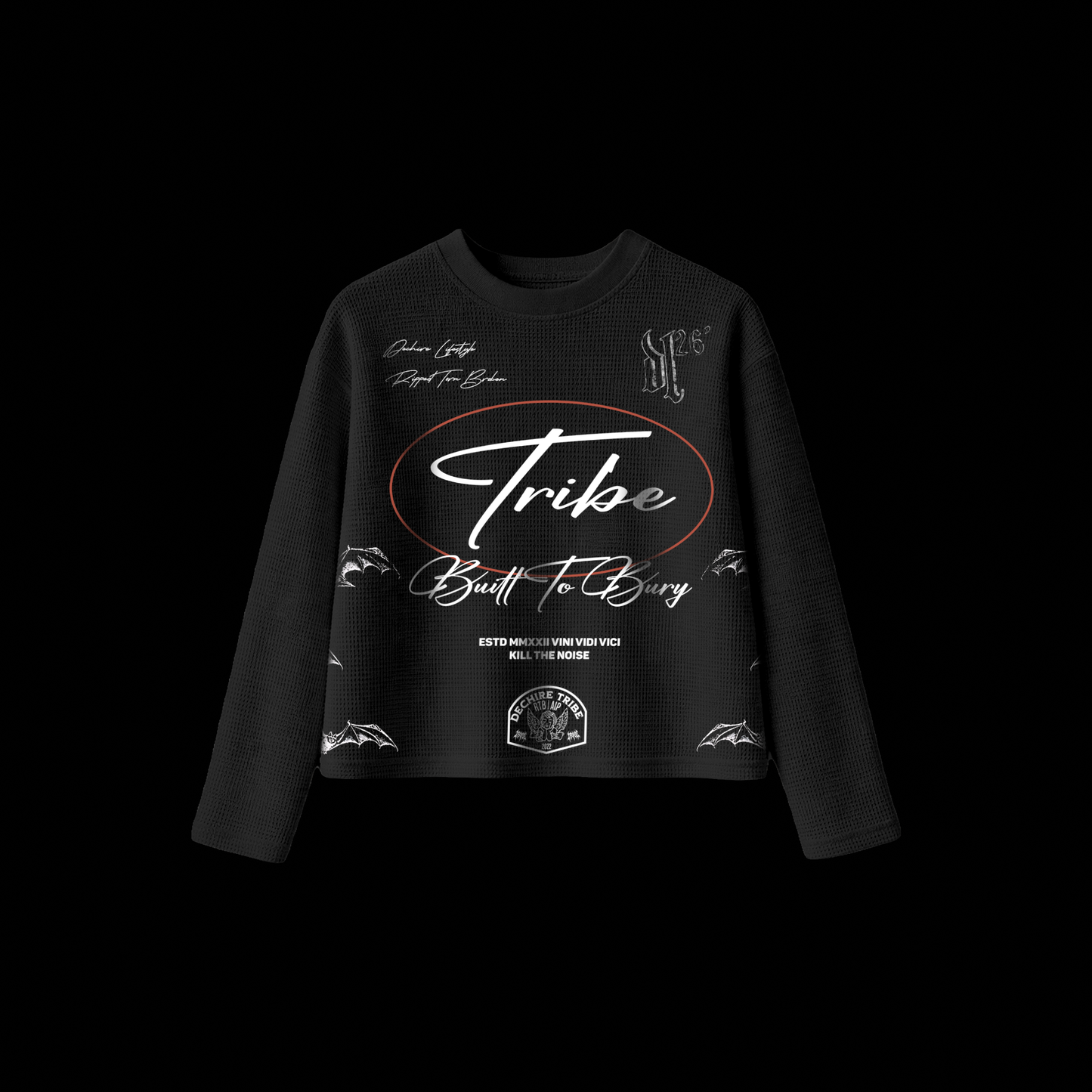 BLADE | VIOLENT NIGHT '1 OF 100' OS WAFFLE KNIT CROPPED L/S TEE IN BLACK