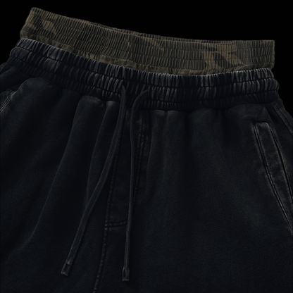 KILL THE NOISE 'DISTRESSED & WASHED' CAMO ELASTIC WAISTBAND SHORTS