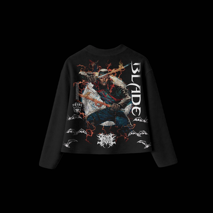 BLADE | VIOLENT NIGHT '1 OF 100' OS WAFFLE KNIT CROPPED L/S TEE IN BLACK