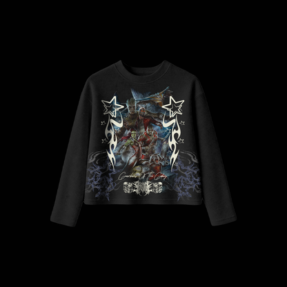 GOTG | AWESOME MIX (VOL. 1) '1 OF 100' OS WAFFLE KNIT CROPPED L/S TEE IN BLACK
