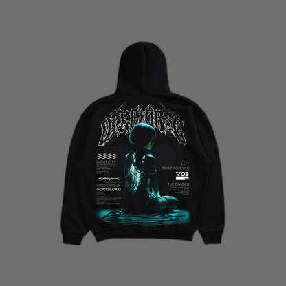 NETRUNNER 'LIMITED'OVERSIZED FLEECE HOODIE IN BLACK
