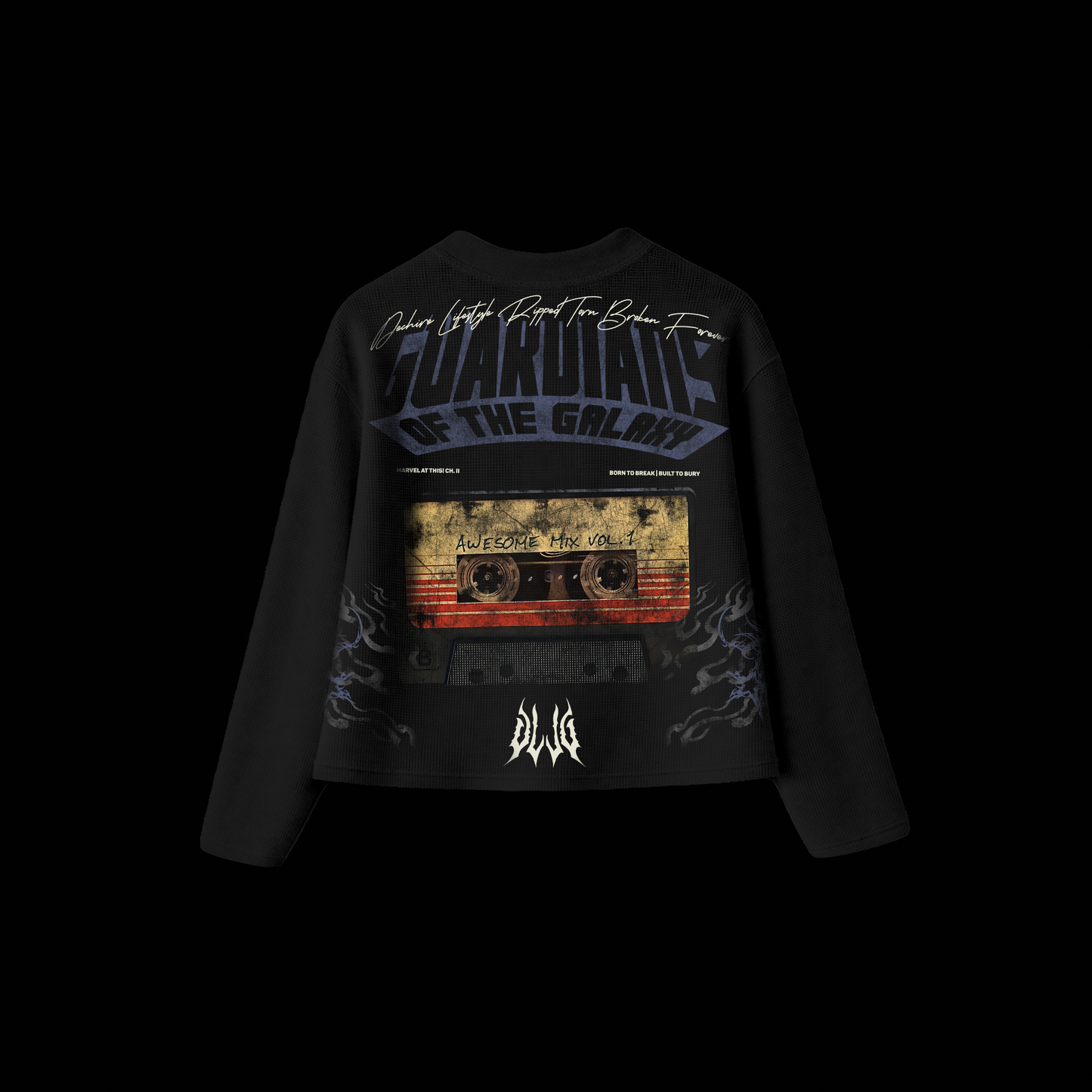 GOTG | AWESOME MIX (VOL. 1) '1 OF 100' OS WAFFLE KNIT CROPPED L/S TEE IN BLACK