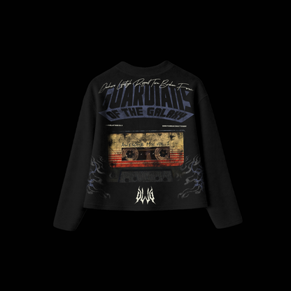 GOTG | AWESOME MIX (VOL. 1) '1 OF 100' OS WAFFLE KNIT CROPPED L/S TEE IN BLACK
