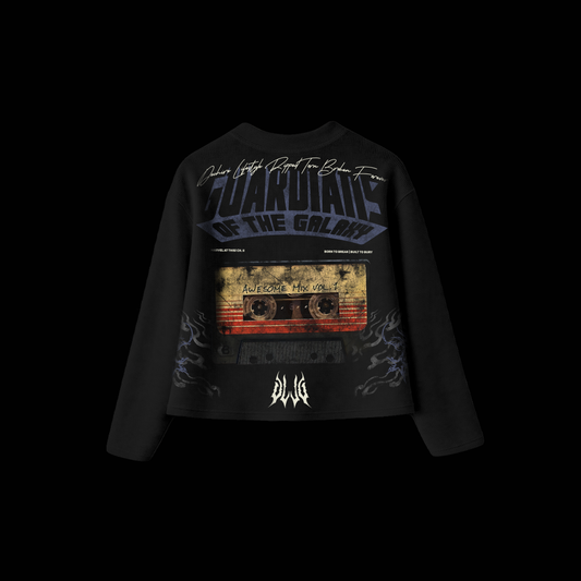 GOTG | AWESOME MIX (VOL. 1) '1 OF 100' OS WAFFLE KNIT CROPPED L/S TEE IN BLACK