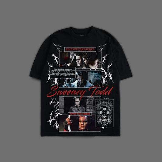 DEMON BARBER OF FLEET ST. 'LIMITED' OVERSIZED TEE IN BLACK