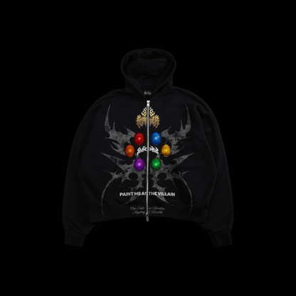 THANOS | INFINITY ABYSS DOUBLE ZIP BOX CUT CROP HOODIE IN SHADOW