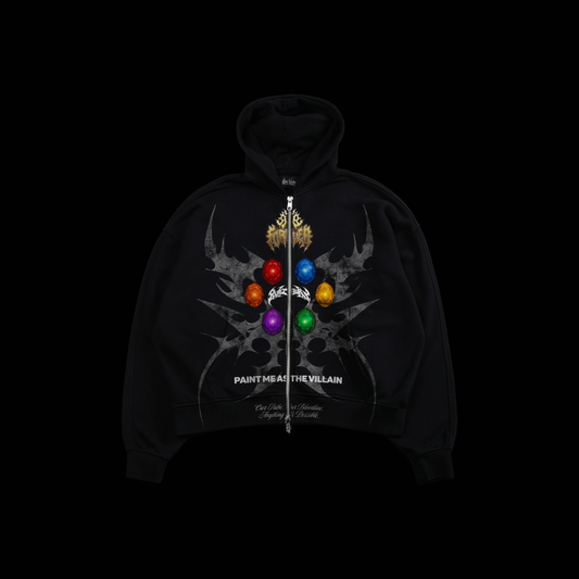 THANOS | INFINITY ABYSS DOUBLE ZIP BOX CUT CROP HOODIE IN SHADOW