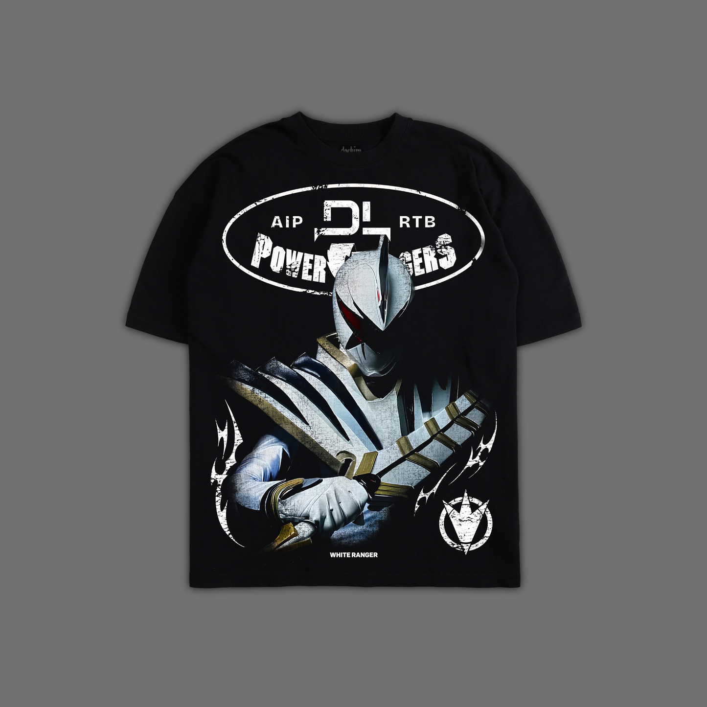 DINO THUNDER II WHITE RANGER 'LIMITED' OVERSIZED TEE IN BLACK