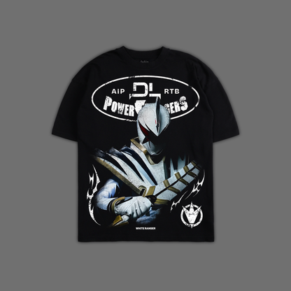 DINO THUNDER II WHITE RANGER 'LIMITED' OVERSIZED TEE IN BLACK