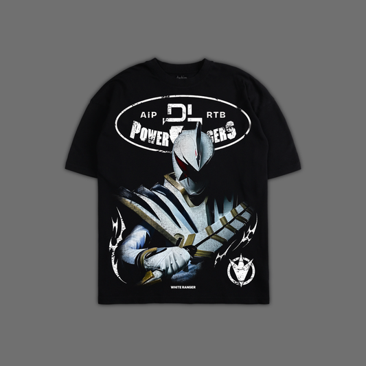 DINO THUNDER II WHITE RANGER 'LIMITED' OVERSIZED TEE IN BLACK