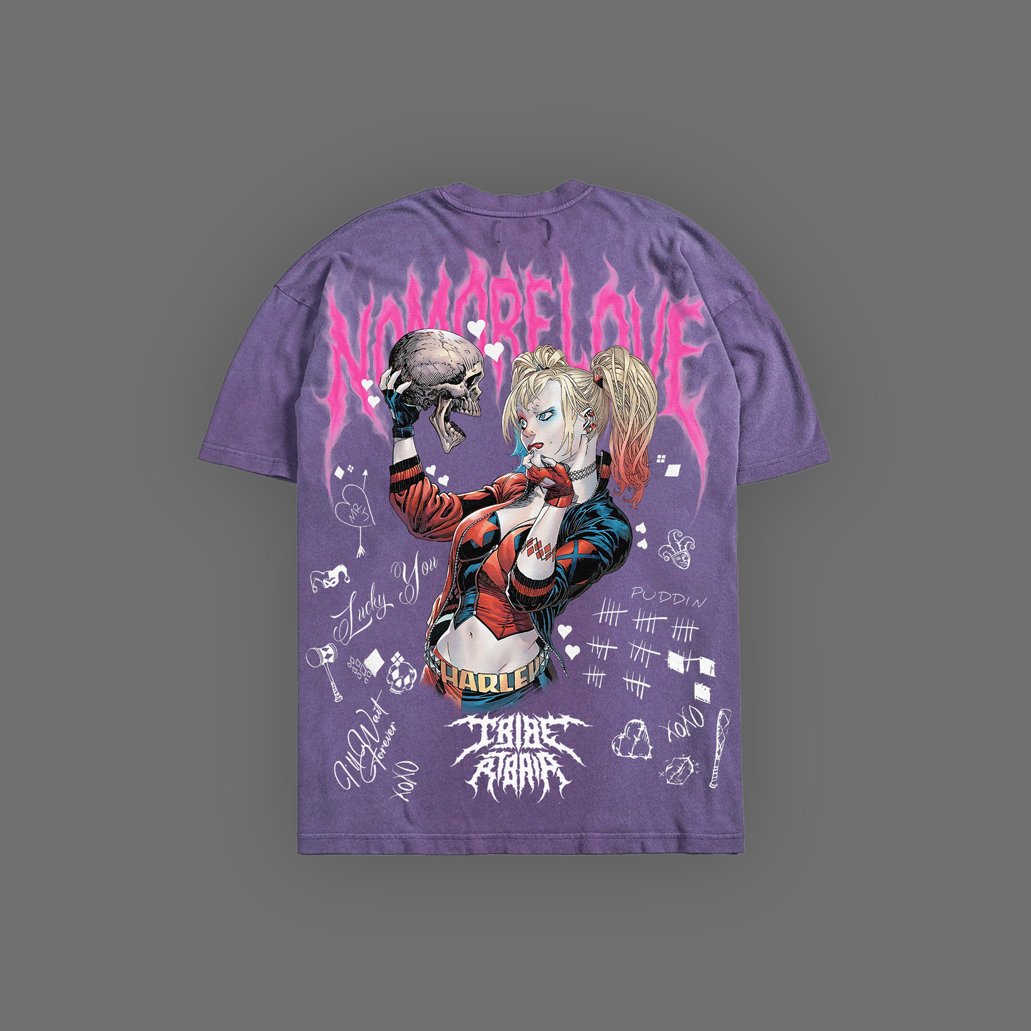 NO MORE LOVE | HARLEY QUINN 'LIMITED' OS TEE IN BLACK, GRAY, & PURPLE