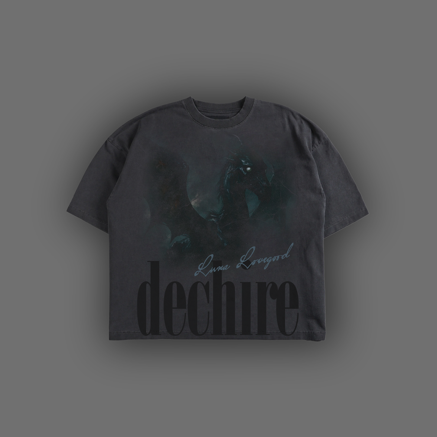 LUNA & THE THESTRALS 'LIMITED' OS TERRY RAW HEM TEE IN CHARCOAL