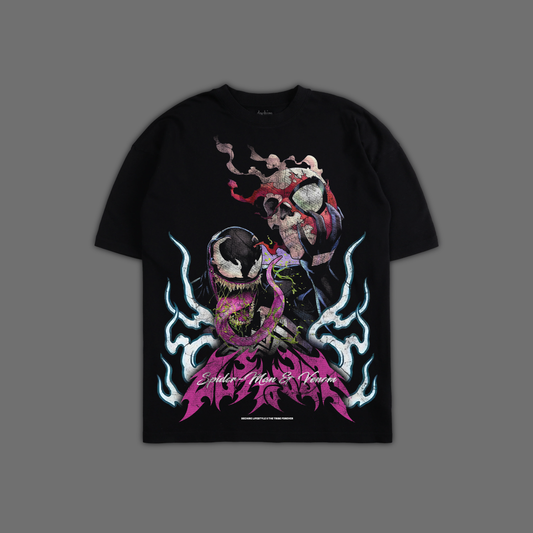 VENOM & SPIDEY | RETRO COMICS EDITION 'EXCLUSIVE' OVERSIZED TEE IN BLACK